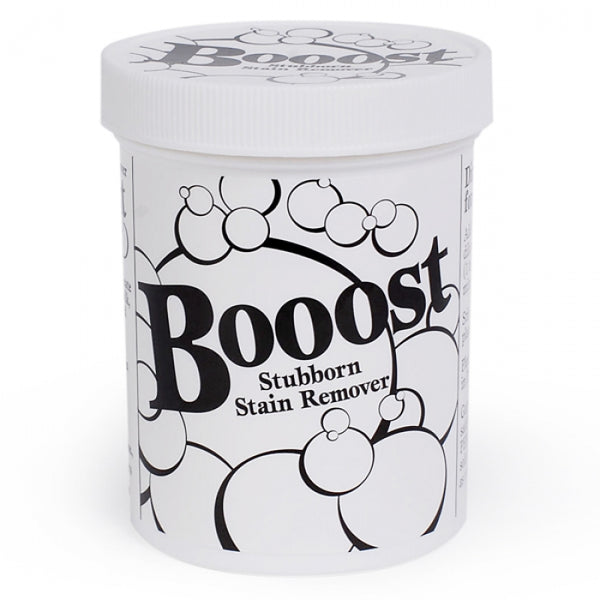 Booost non-bleach stain booster jar, used with Perk on delicate fabric