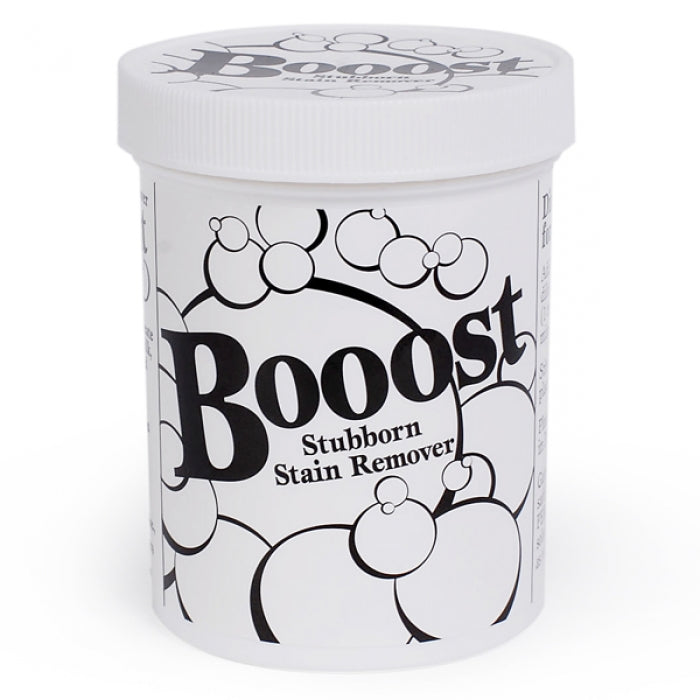 Booost non-bleach stain booster jar, used with Perk on delicate fabric